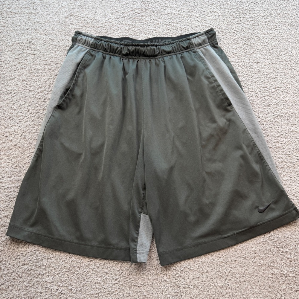 Nike Dri-FIT Men XL-Tall Olive Green Grey Athletic Basketball Shorts Gym